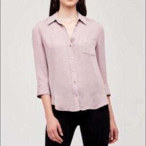 L’AGENCE Ryan Shirt 100% Silk Button Front 3/4 Sleeve